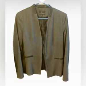 Worthington Black and White Lined Blazer with Black Faux Leather Accents